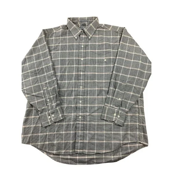 Van Heusen Mens Top Button Up Long Sleeve Gray Plaid Dress Shirt Size 17.5 32/33 - Picture 9 of 14